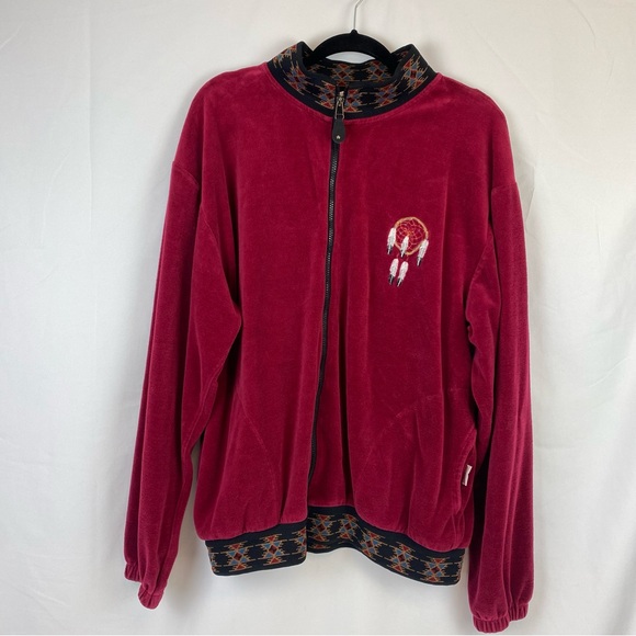 Vintage Milton Funwear Velour Embroidered Red Track Jacket Apx Size M-L - Picture 4 of 13
